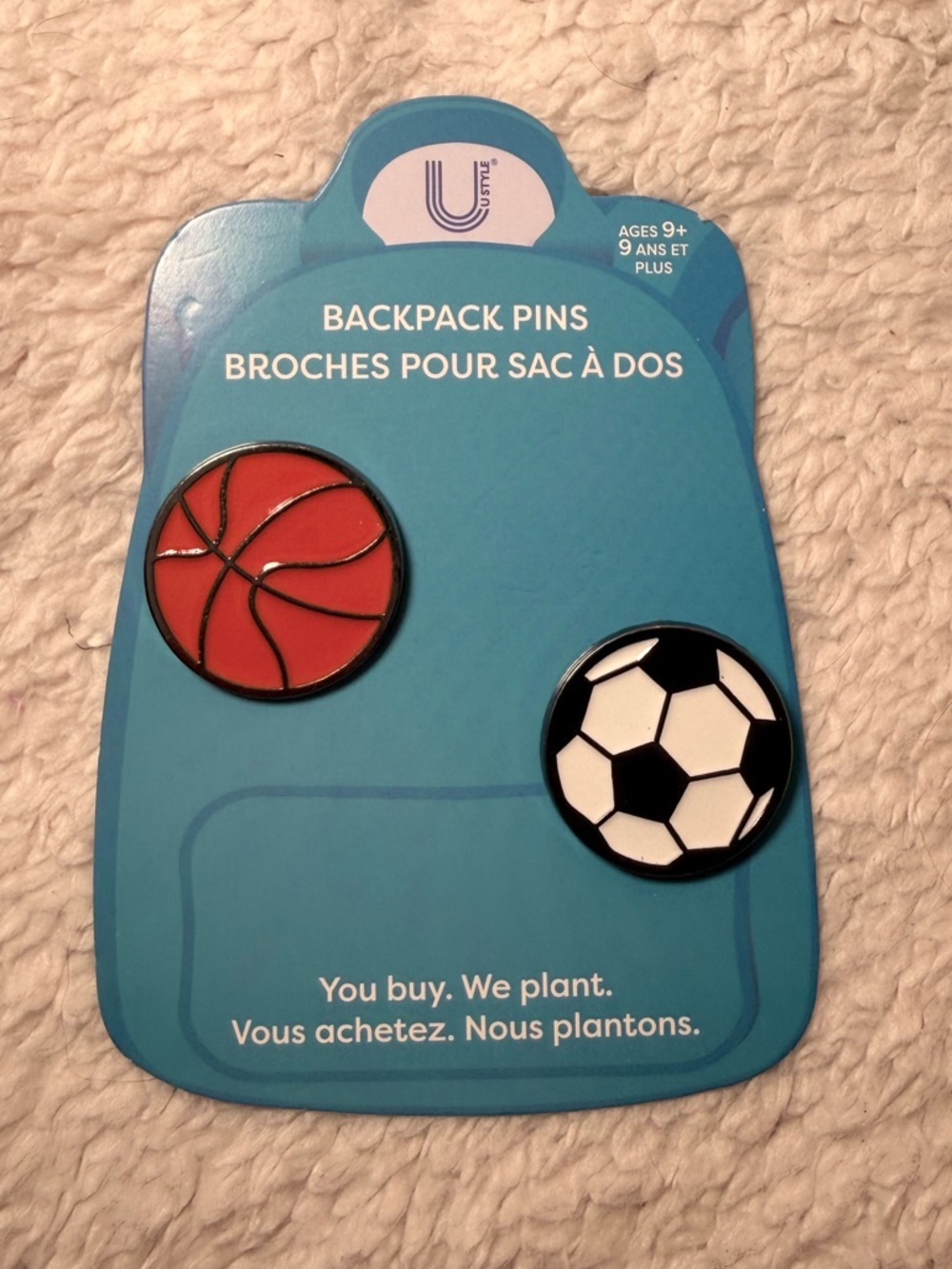 U by Unilever Kids' Red Basketball & Black White Soccer Backpack Pins